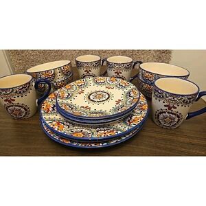 (14) Dash Of That Elle Bohemian Earthenware 6" Bowls, Mugs 11" & 8.5" Plates Set